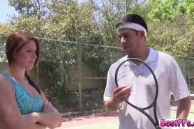 Blonde and busty teens gets to fuck their tennis teacher