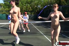 Horny pledges make out in tennis field