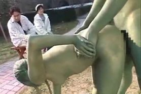 Asian chick is a statue getting some sex part1