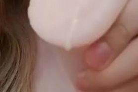 Close up teen licking fake vagina
