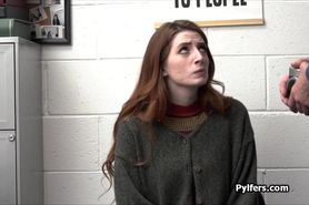 Busty red head ends up gagging officers cock