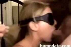Sexy blindfolded wife gets her face jizzed