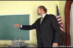 Boobed brunette receives a lesson from teacher