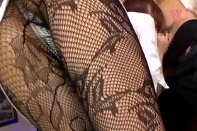 Jap whore in lace pantyhose