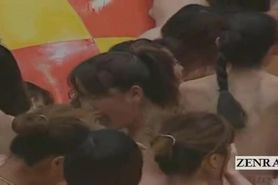 Subtitled huge group of Japanese nudists oil wrestling