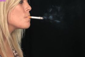 Sexy blonde girl smoking & dangling while putting on makeup