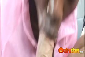 Nasty ebony bitch blowing her owners dick all day