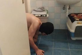 Slave give POV deepthroat blowjob to Master while emptying his bowls HD