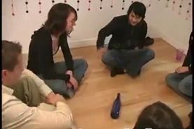 Teen party with strip the bottle sex game on the floor