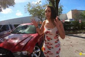 roadside - hot latina fucks her new car mechanics cock for a favor