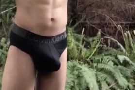 Guy show off in the woods