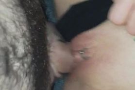 Fucked after night out and cum on pierced clit