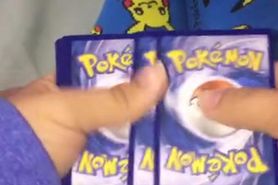 Teen Pokémon Trainer opens pack and shows off feet and socks. Add onlyfans for more
