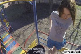 Teen slut in blue skirts wants horny casual fucking outdoors