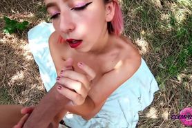 Busty Teen Blowjob Big Cock And Hardcore Sex Outdoor - Double Creampie