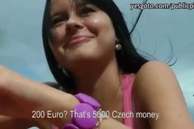 Busty amateur brunette Czech girl stuffed in public place