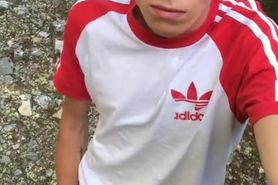 Young petite twink on a naked hike in the woods wanking his big uncut cock onlyfans : @craigkennedy