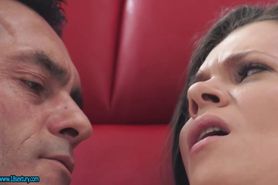 dark haired honey with slim body is having a passionate anal shag