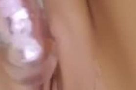 Close up pussy lips and big dildo