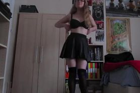 Geeky awkward girl strips fully