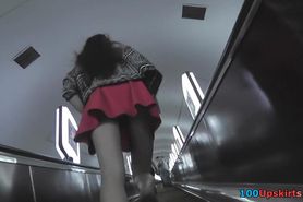 Petite Gal With Brunette Hair Caught In Public Upskirt