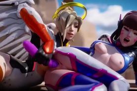 Overwatch Mercy and D.Va have fun with a toy