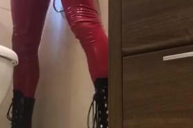Latex sissy wall riding dildo rough and fast in chastity