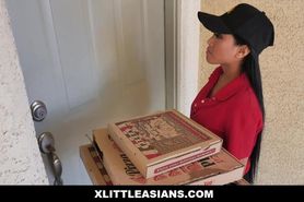 Asian Pizza delivery teen fucked by two customers