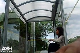 Bus Stop Flashing at Asian Girl