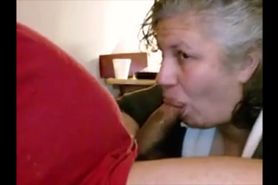 Big grandma sucking black dick and get her mouth creampied