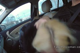 Blonde sucks cops dick in his car