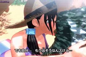 Anime teasing hard dick on beach
