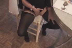 My girlfriend dildoing under the table
