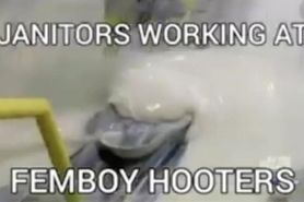 Janitors working rough at femboy hooters
