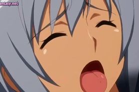 Busty anime licked by old dude