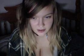 Blonde teen reveals her tits for a while