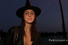 Amateur gets fucked at night in public pov