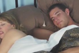 Sexy mature MILF shared hotel bed with 20YO boss