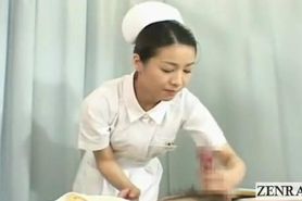 Subtitles CFNM two Japanese nurses handjob with cumshot