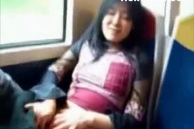 Ballsy Asian Girl Rubs One Out on Subway - video 1