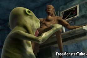 3D alien babe licked before sucking cock and getting fucked
