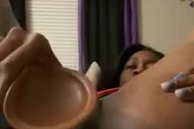 Black Teen with Huge Clit & Creamy Wet Pussy Slowly Fucks Herself with Dildo