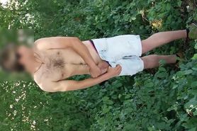 My Hairy bf masturbates in the wood and got caught!!