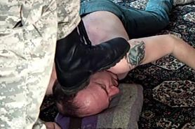 Slave licking military boots while getting stomped & filmed