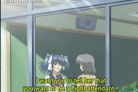 Hentai flight attendant masturbating horny cunt