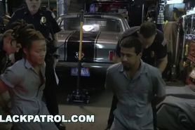 Black Patrol - Busty White Cops Shut Down A Chop Shop And Ride Big Black Dick
