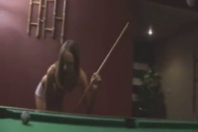 Horny couple fucking on billiards