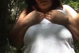 beautiful big tits girl in the forest. comment and adds