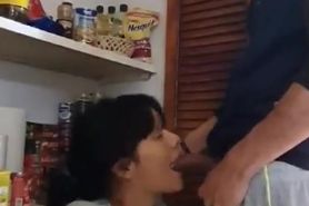 Sneaky BLOWJOB !!!!!!!!...in the kitchen while the whole family is in the living room