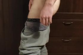 CUMMY JERK OFF WITH PANTS ROLLED UP CALF LENGTH AND FEET SHOW